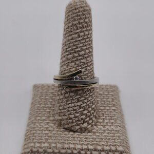 Size 9.75 Sterling Silver Two Tone Single Cubic Zirconia Ring A2321